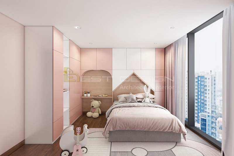 Phòng ngủ đôi dành cho hai bé nhà chị Hà trong căn hộ penthouse rộng 100m2