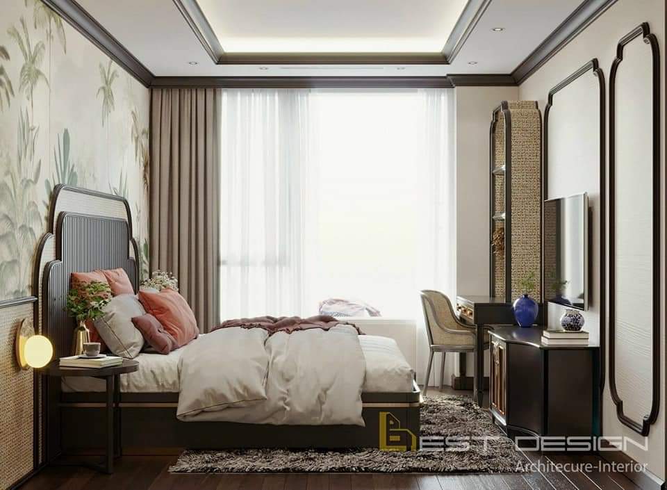 Phòng ngủ master thiết kế đậm chất Indochina